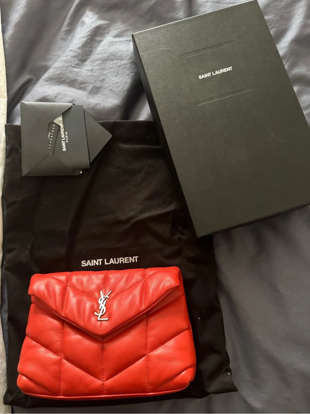 Saint Laurent Lou Lou Quilted Red Leather Envelope Clutch with YSL Logo